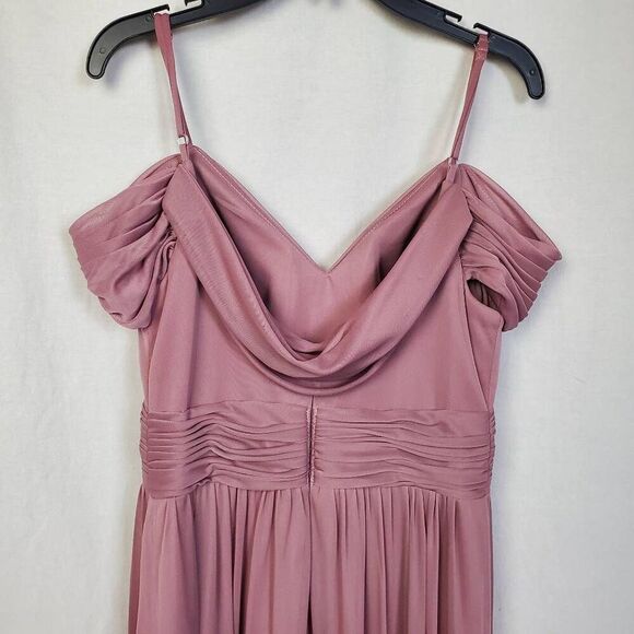 Azazie Women’s A4 Mauve Cold Shoulder Chiffon Gown Off Shoulder Spaghetti Strap - Picture 6 of 10